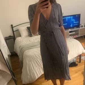 Blue printed midi wrap dress